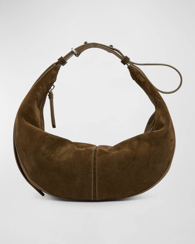Slide Zip Suede Shoulder Bag